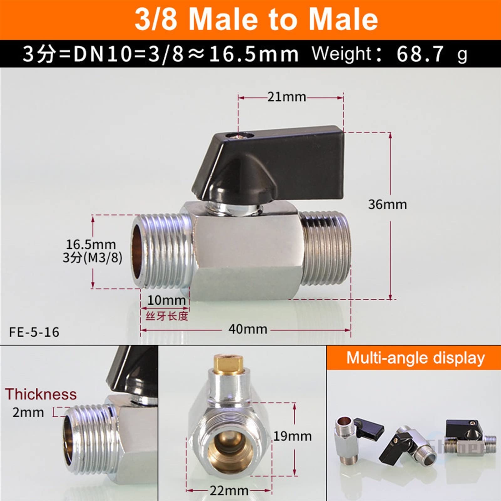 Mini Vanne à Boisseau Sphérique Laiton 1/8 BSP Mâle-Femelle - Soupape De Commande 1600 KPa Pour Compresseur Air, Huile Et Eau