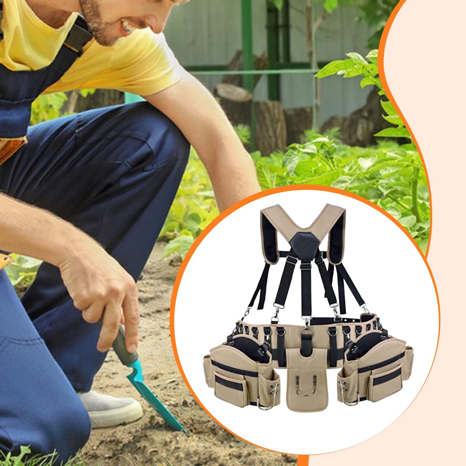 Generic Ceinture Porte-outils avec Bretelles, Ceinture de Travail Polyvalente à Plusieurs Compartiments