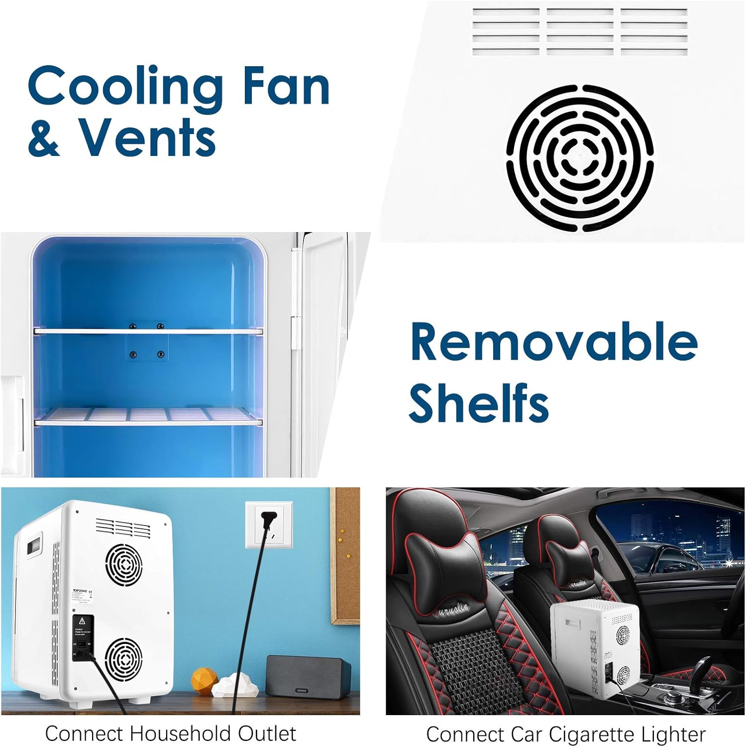 TOPZONE Portable Refrigerator, 2L Capacity, Solid, Chest, Frost Free, 1 Door, Electronic Lock, Freestanding, Portable, Compact