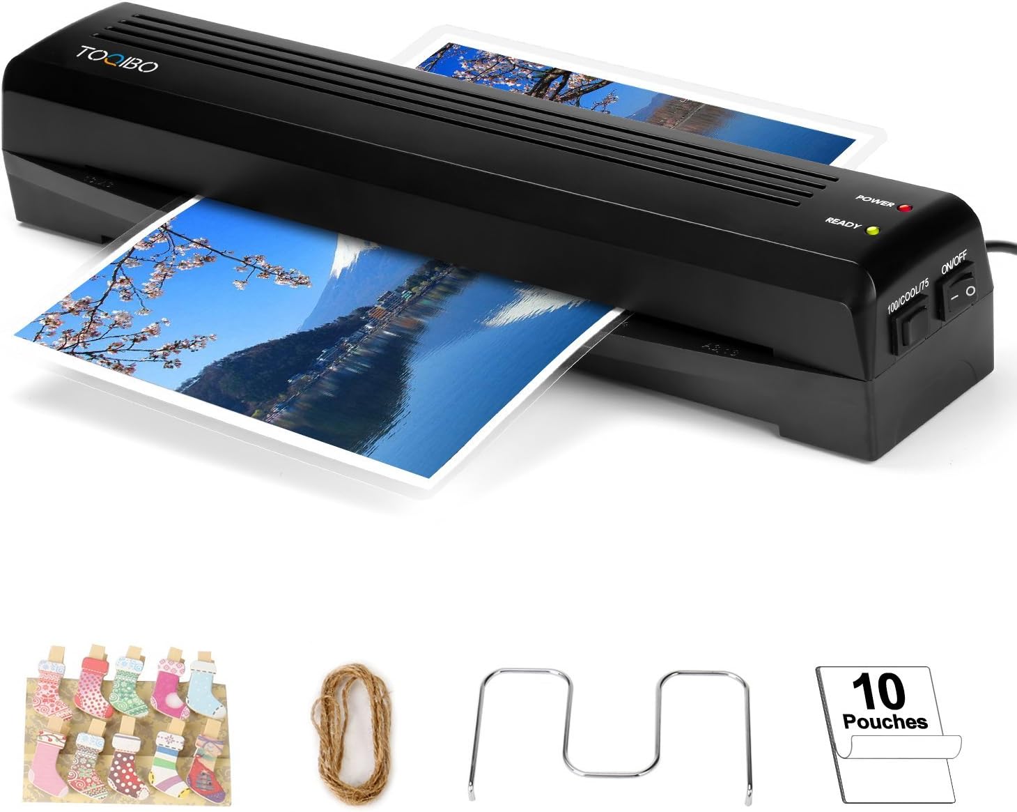 Laminator TOQIBO Laminator A3 A4 Laminating Machine 2 rollers with 250mm/min Quick Warm-up Laminating Speed, 340mm A3 Max Width for Document/Photo/Hand Card [+10 Photo Peg Clip/+10 laminating pouches]
