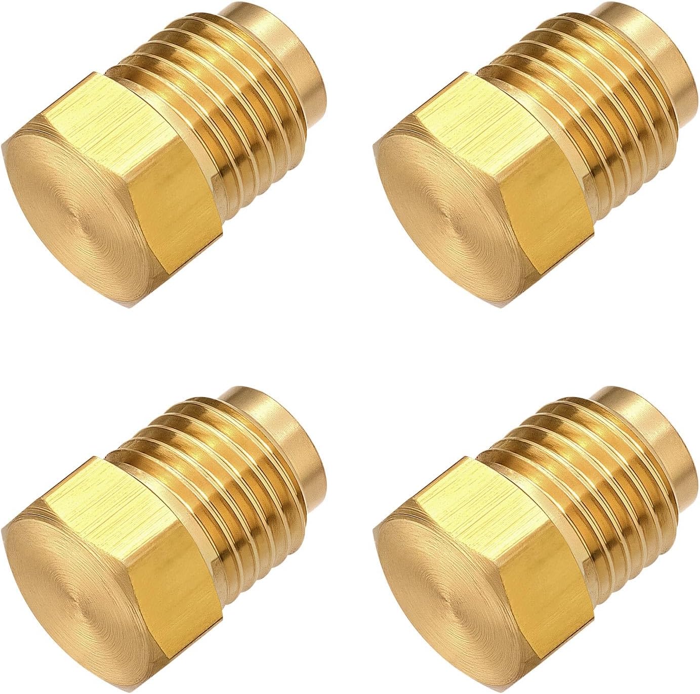 4PC 785-450D Brass Brake Line Plug and Cap Kit,Pipe Plug Hex Head 3/16 Inch Tube Brake Line Plugs and Caps,3/8-24 Inverted Flare Male,Corrosion-Resistant Brass Brake Fitting Leak-Free Replacement