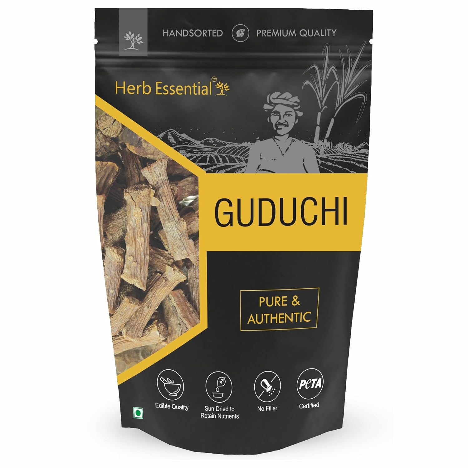 Guduchi Giloy Cru (Tinospora Cordifolia) – 100g, Bastões Cru Natural de Giloy, Sem Aditivos, Vegano e Não-GMO - Pacote de 1