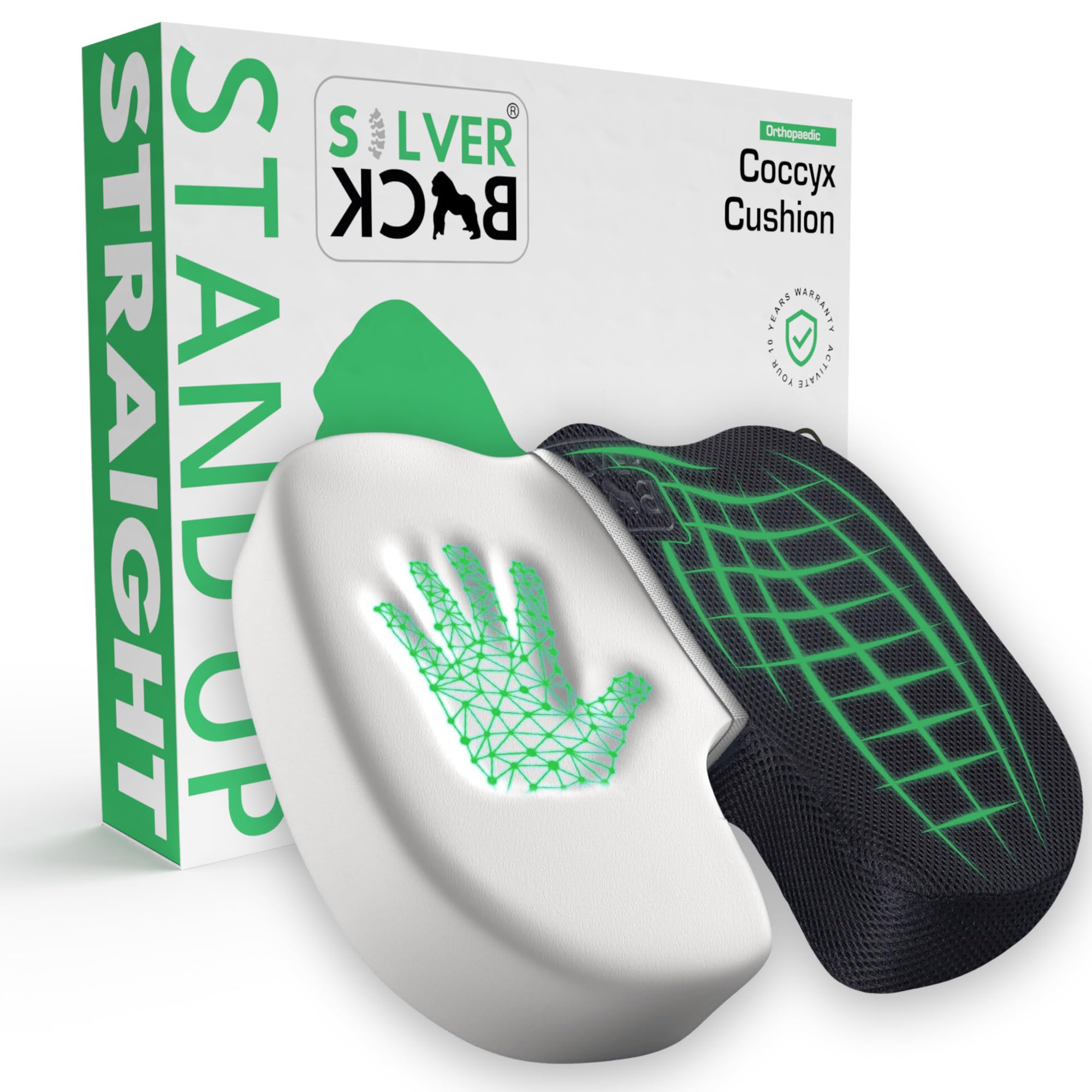 SILVERBACK Memory Foam Seat Cushion for Tailbone Pain Relief – Coccyx, Sciatica & Hemorrhoid Support Pad – Ergonomic, Durable Comfort for Office, Gaming & Car Seats