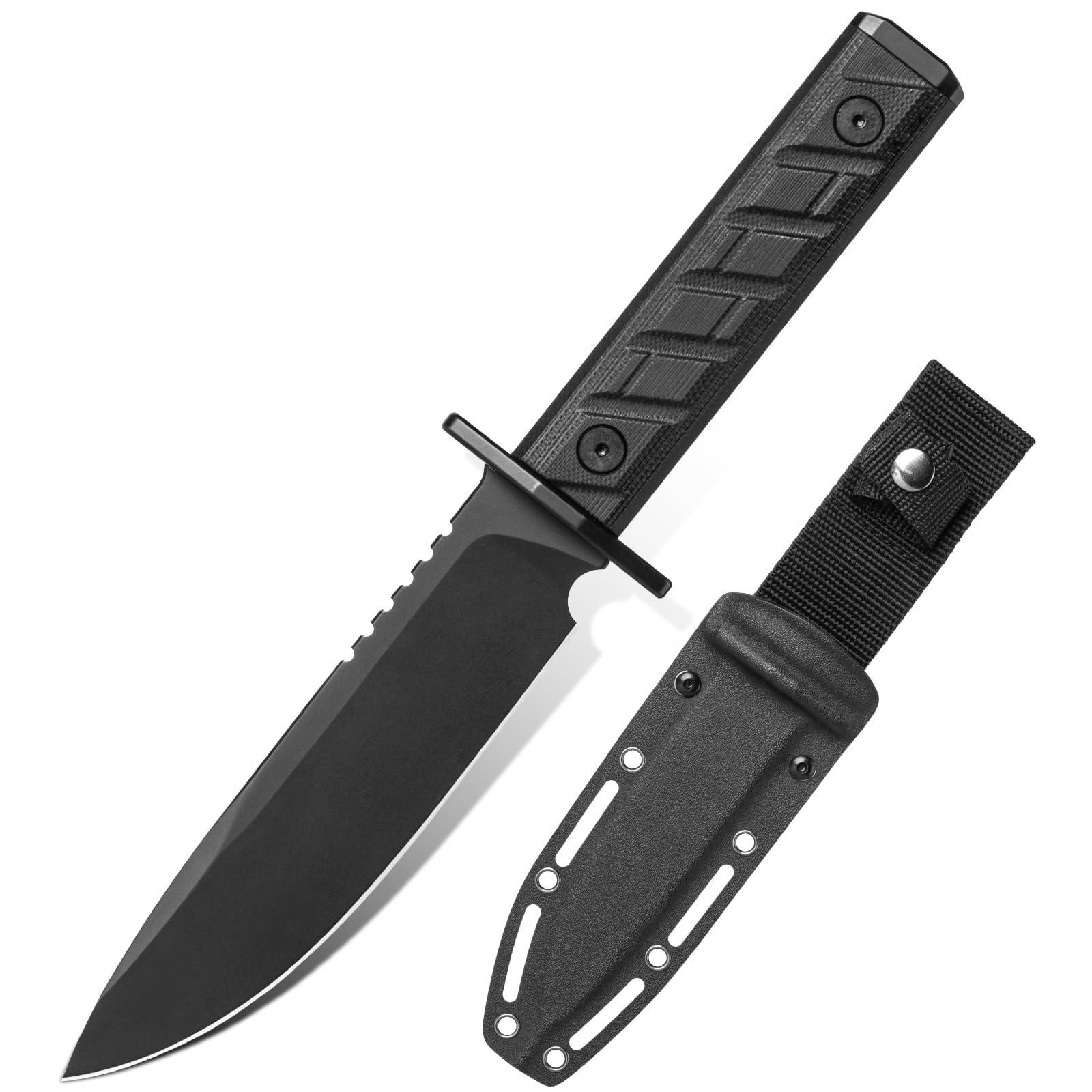 0006 Fixed Blade Knife with Kydex Sheath, 5.9 inch CPM 3V Drop Point Blade with Black G10 Handle, Full Tang Fixed Blade Survival Hunting Knife, for Outdoor, Camping and Hunting