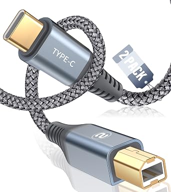 sweguard USB-C to USB-B Printer Cable 2-Pack, 10FT - High-Speed Nylon Braided USB C MIDI Cable for MacBook Pro/Air, Digital Piano, HP/Epson/Canon/Brother Printers & Scanner