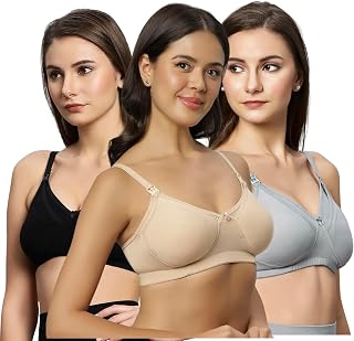 TUMMY Cotton Maternity Bra for Feeding & Nursing | Non-Padded, Wire-Free, Soft Full Coverage Feeding Bra for New Moms, Pac... Price In India
