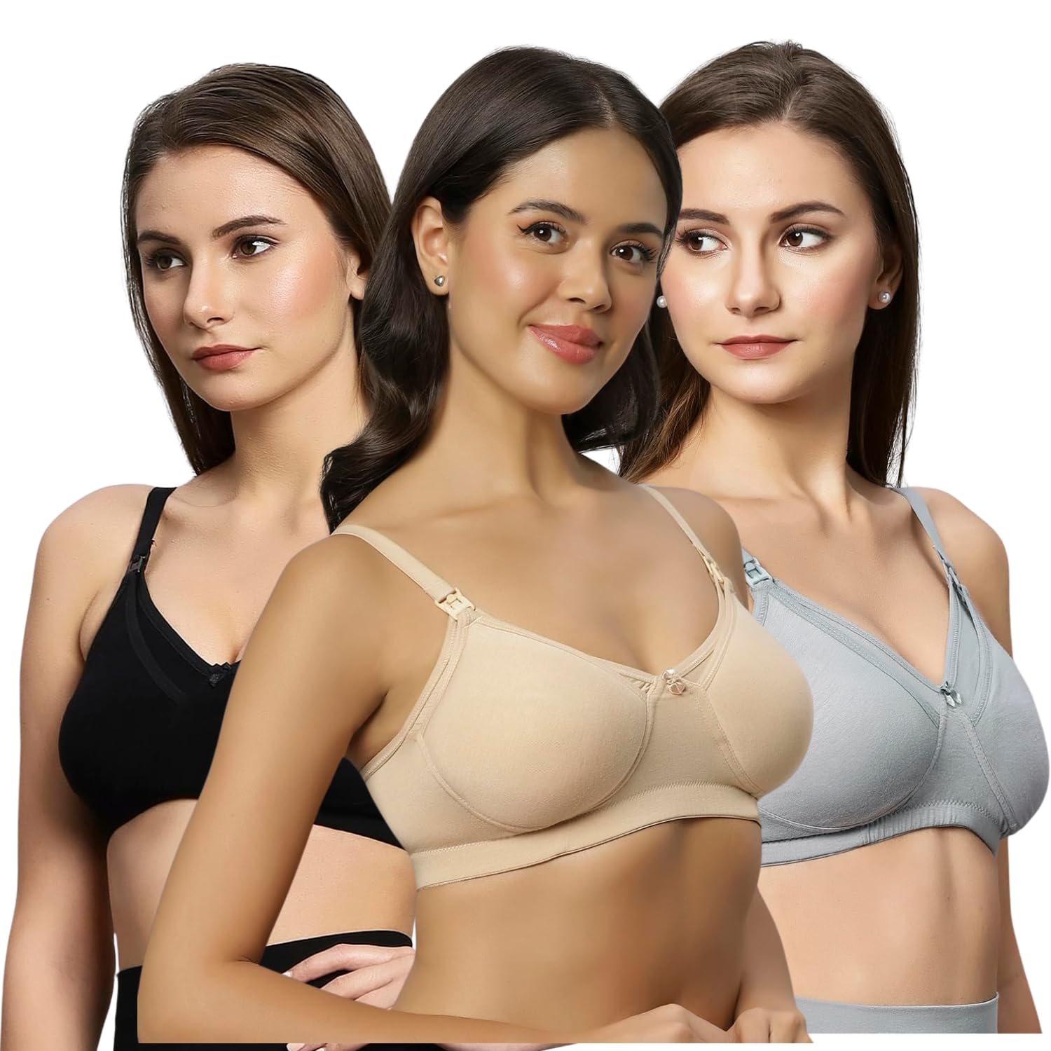tummy Soft Cotton Nursing Bra for Women | Non-Padded Maternity Feeding Bra | Wire-Free Comfortable Postpartum Bra for Breastfeeding Moms, Pack of 3-picture-18