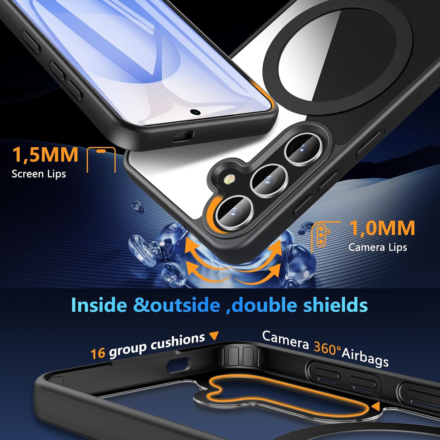 for Samsung Galaxy S25 Case Magnetic, Galaxy S25/S24 Case with Tempered Glass, Compatible with MagSafe, Military Grade Drop Protection Anti-Scratch Phone Cover Magnetic Case for Samsung S25/S24,Black - Image 6