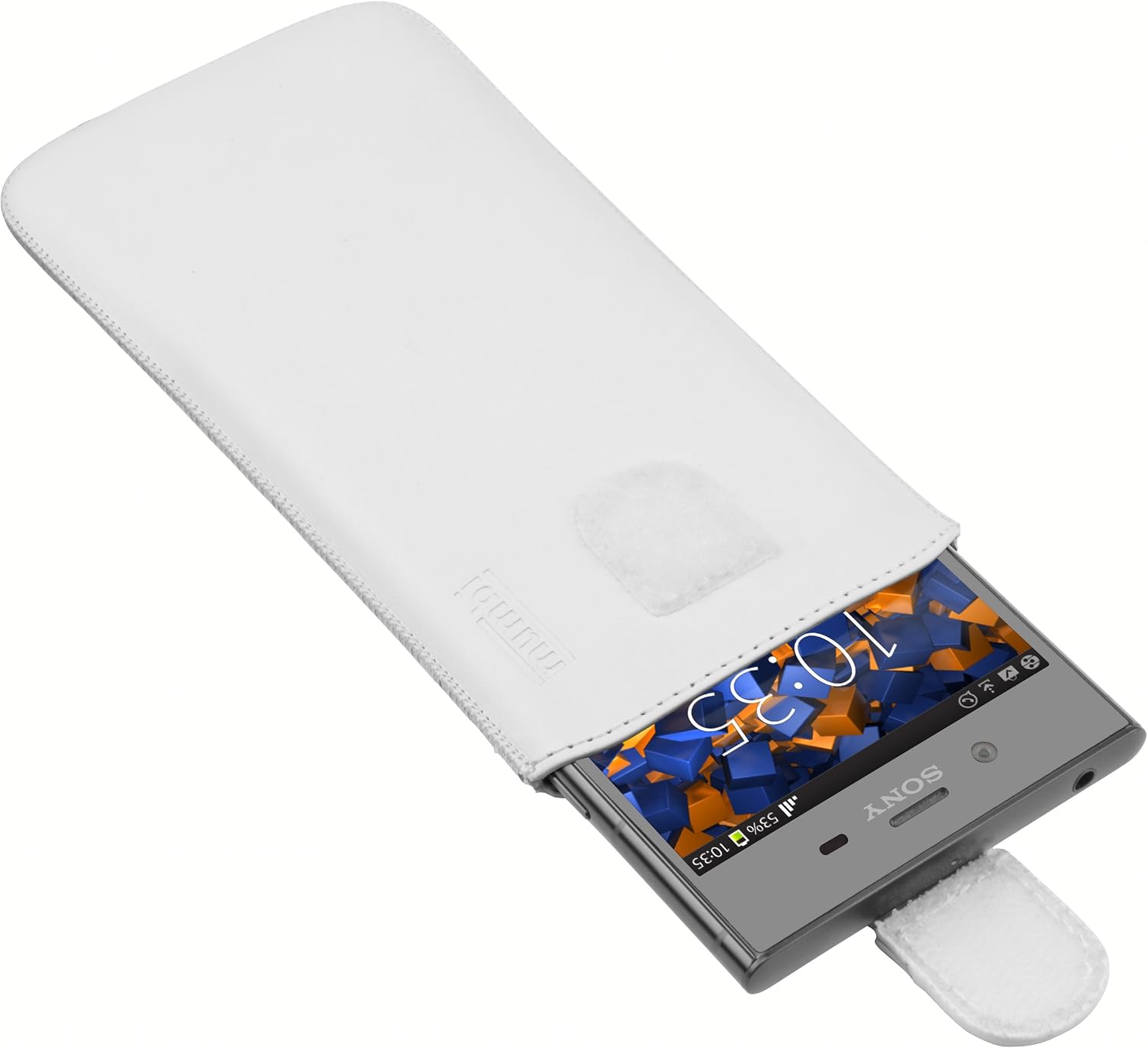 mumbi Genuine Leather Case with Flap and Pull-Up Strap for Sony Xperia XZ1 White