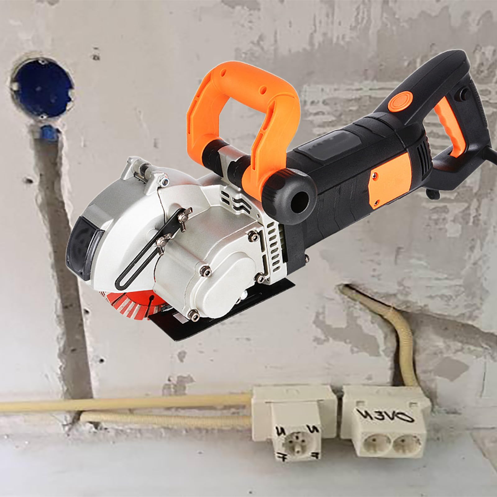 Iuoklu Electric Wall Chaser Wall Groove Cutting Machine Concrete Groove Cutter Slotting Machine With 5 Pieces Saw Blades For Brick Granite Marble Concrete, 40Mm Cutting Width