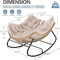 Vista 2 de SWITTE Silla mecedora para exteriores, balancín de patio de tamaño grande tipo papasan, cómoda silla de mimbre para leer, silla de huevo