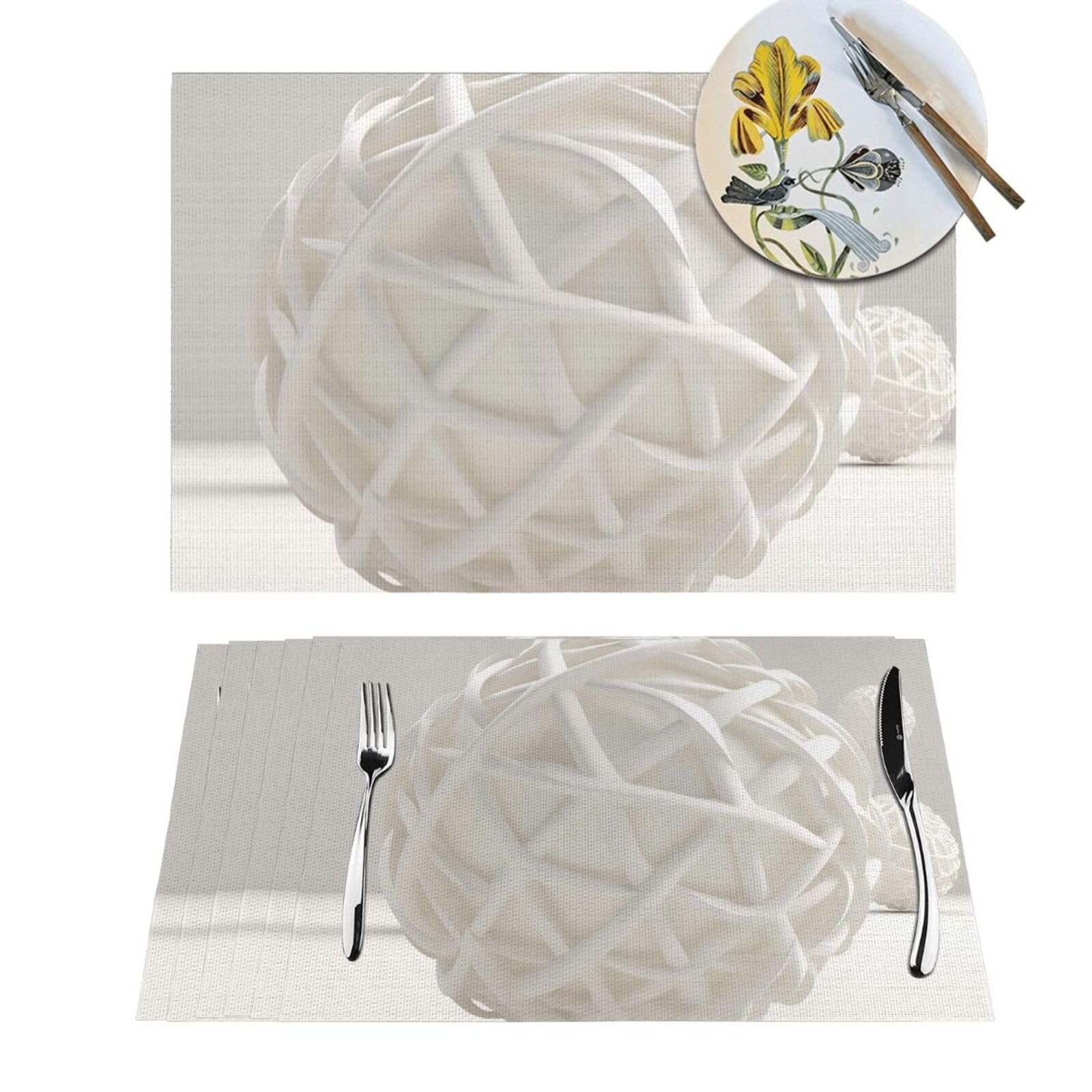 Lot de 6 sets de table en vinyle PVC tissé blanc pour salle à manger