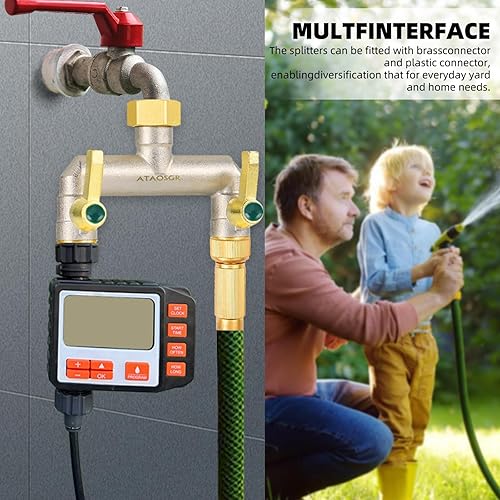 Miniatura 5 de Divisor de manguera de jardín de flujo completo, colector de grifo de alto flujo de 2 vías para jardín al aire libre, hecho de latón niquelado
