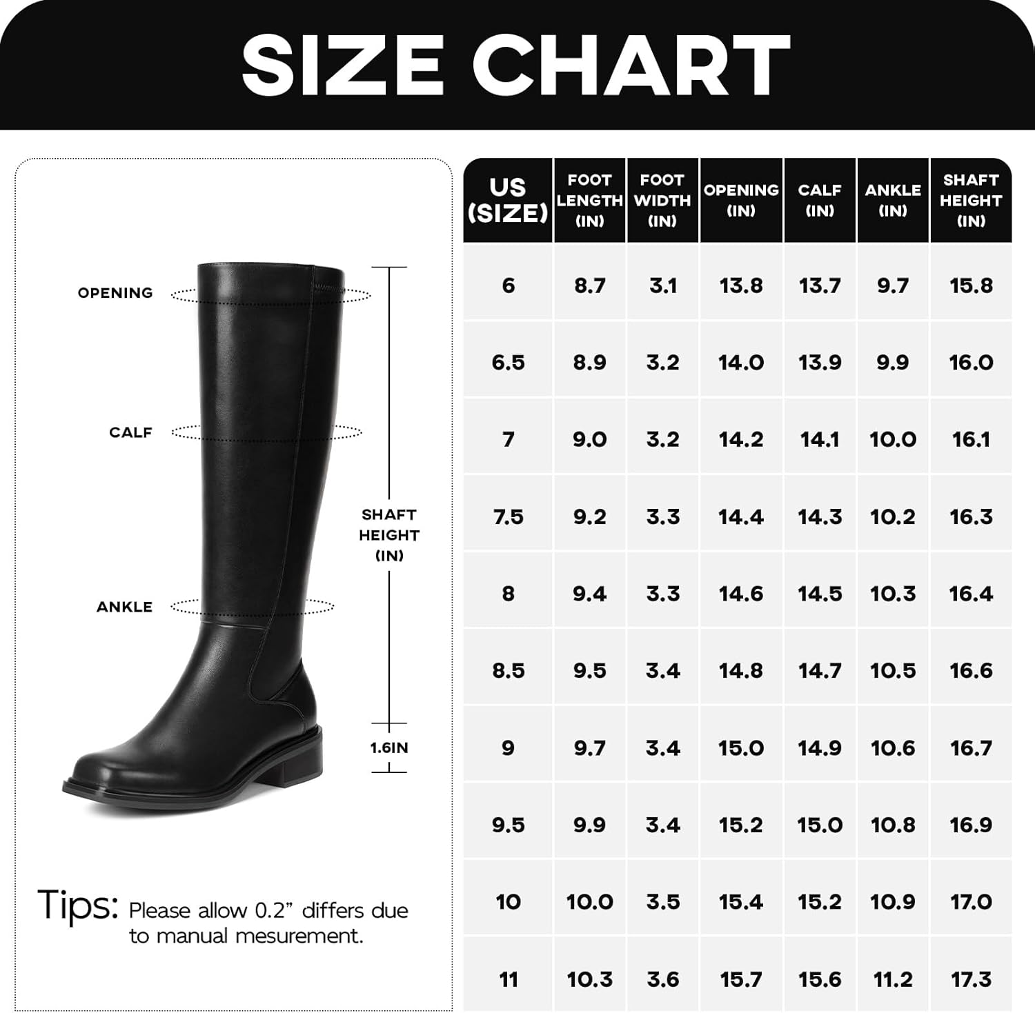 Lumeheel Black Knee High Boots for Women - Low Heel Square Toe Fall Tall Boots with Side Zipper - Image 6