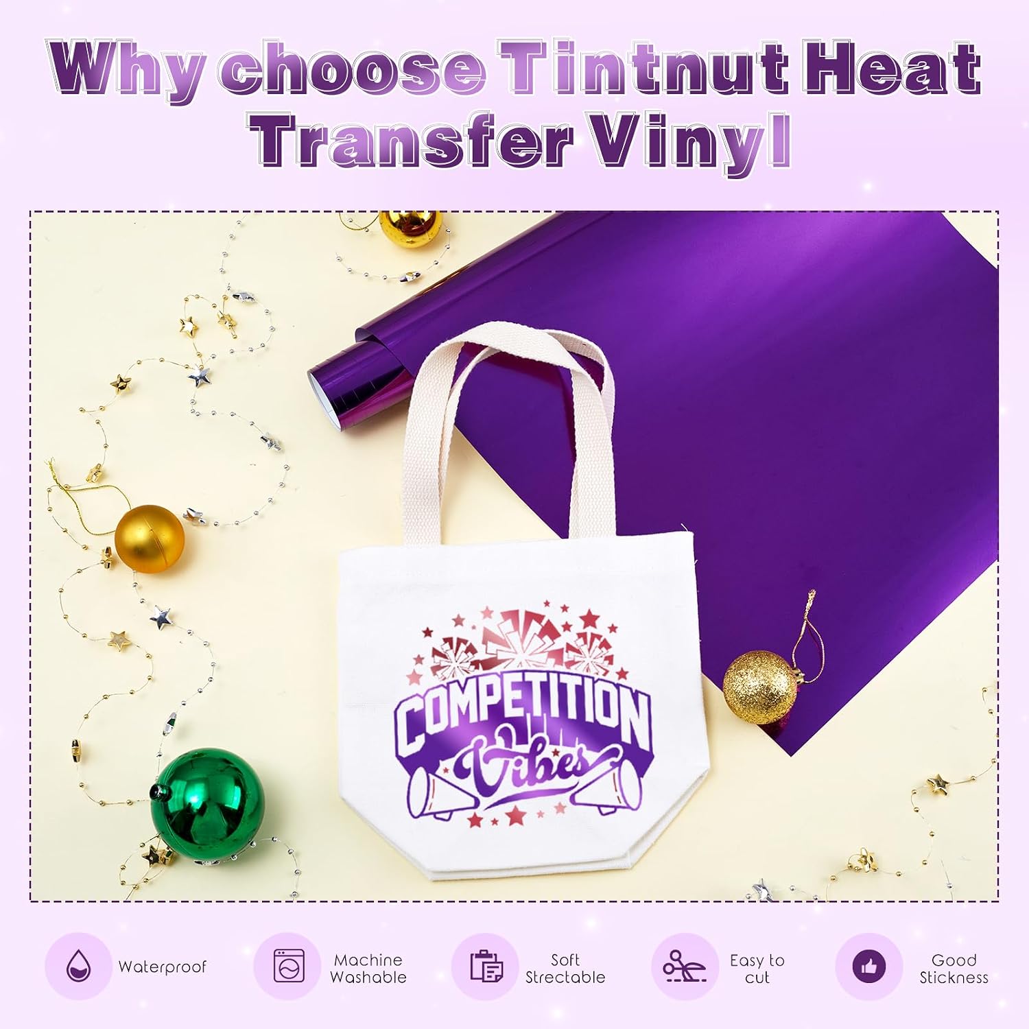 Tintnut Metallic Heat Transfer Vinyl Roll Dark Purple Chrome HTV - 12"x 6 ft Foil Holographic Iron On Vinyl for DIY T-Shirts Handbags Hats Crafts