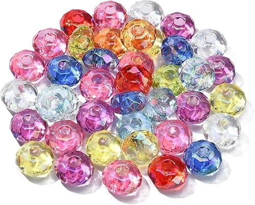 Stiesy Rondelle - 100 cuentas europeas de acrílico transparente de color AB para manualidades, manualidades, encontrar accesorios para hacer joyas