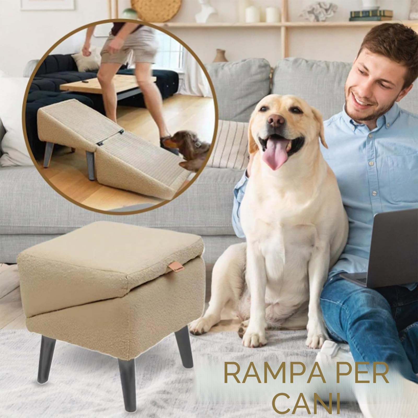 Scaletta Pieghevole Per Cani Per Divano, Rampa E Scaletta Pieghevoli Per Cani Per Divano, Antiscivolo Rimovibile A 2 Gradini Per Gatti, Rampa Per Letto Per Gattini, Poggiapiedi Per Di Pi (Beige, s, 1)