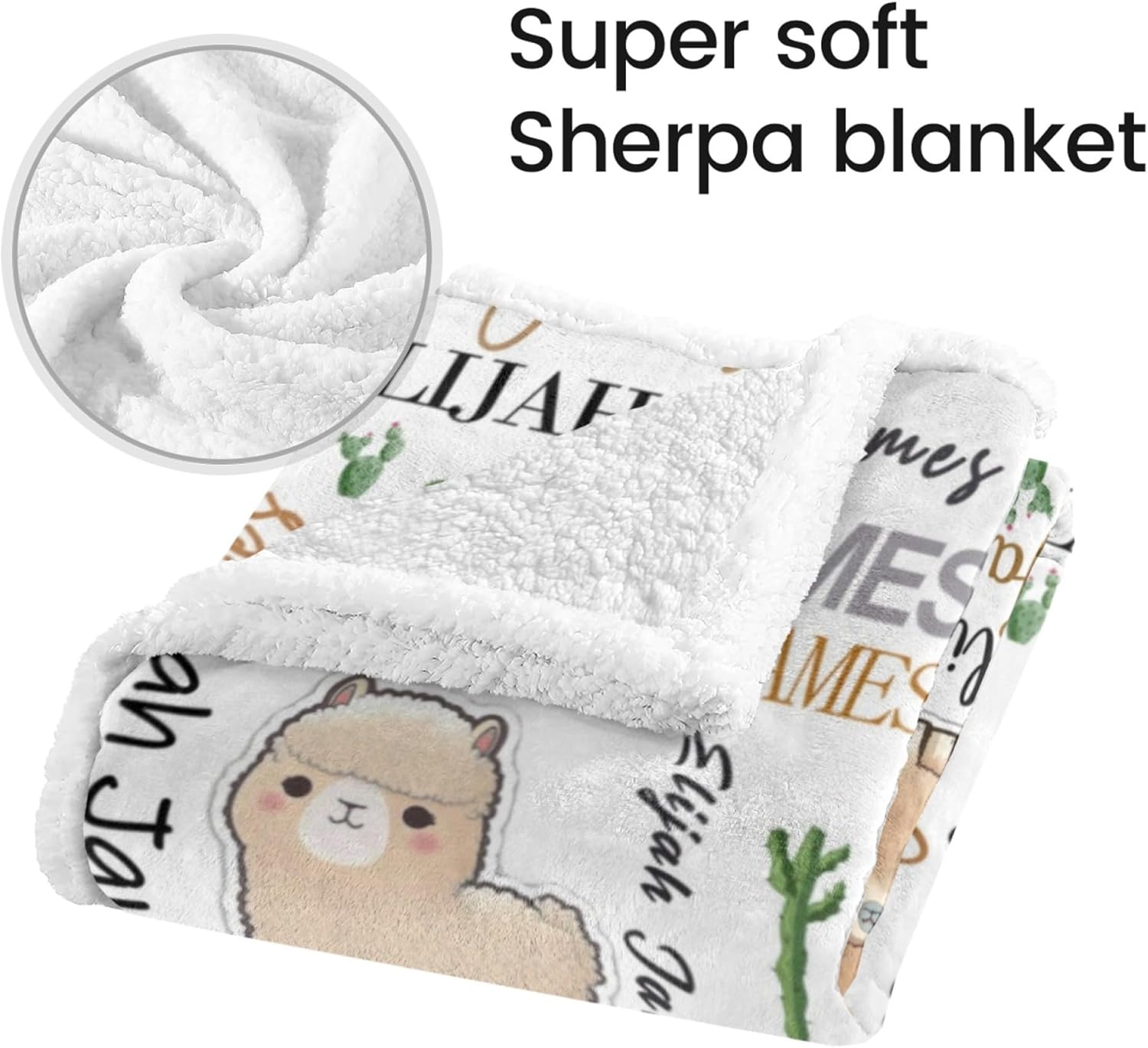 Sherpa Blanket Custom Baby Blanket with Name Alpaca Llama Personalized Baby Blankets for Boys Girls Newborn Nursery Sherpa Throw Blankets Receiving Blankets Girl Toddler Blankets Soft Fleece