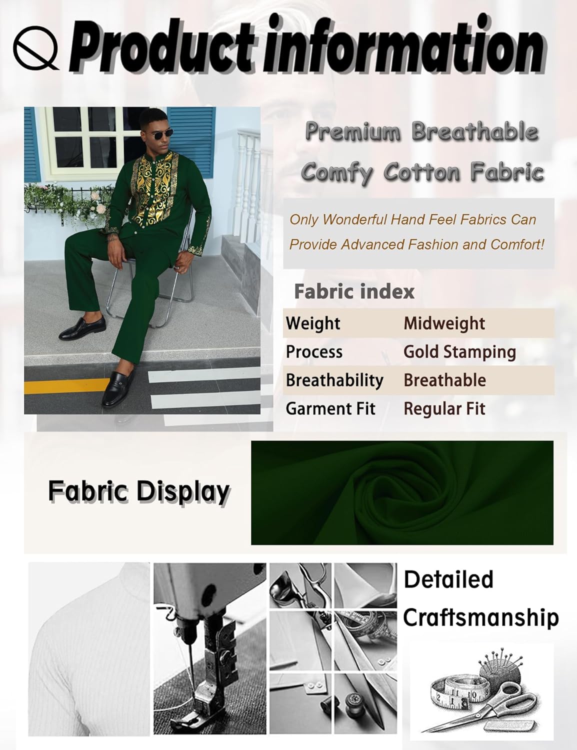 Mens African 2 Piece Sets Dashiki Metallic Traditional Suit Gold Stamp Printed Shirt and Pants Outfit