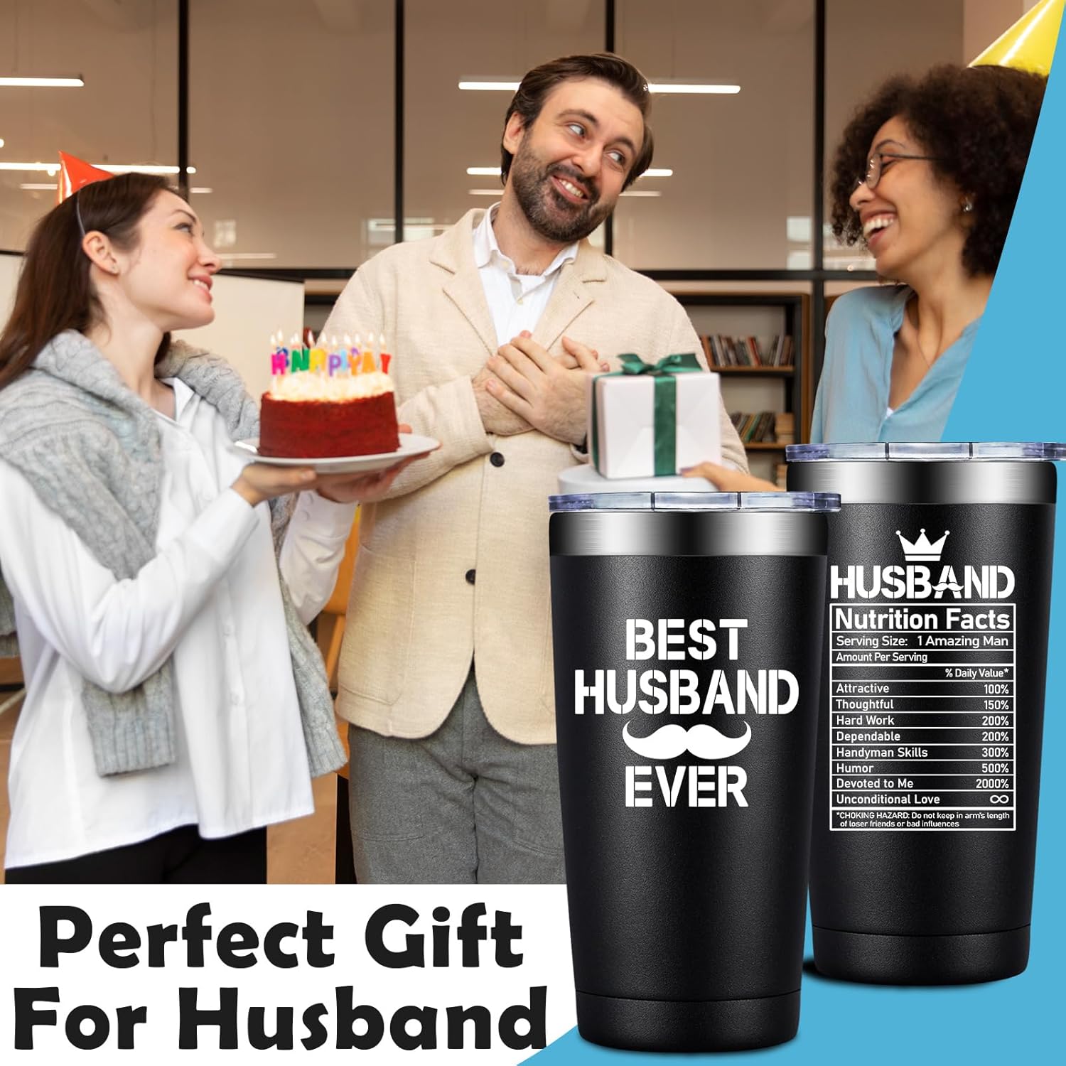 Grifarny Husband Gifts - Husbands Christmas Gift Ideas - Best Husband Ever Tumbler 20oz - Anniversary, Valentines Day, Fathers Day, Birthday Gifts for Husbands, Hubby from Wife - Image 3