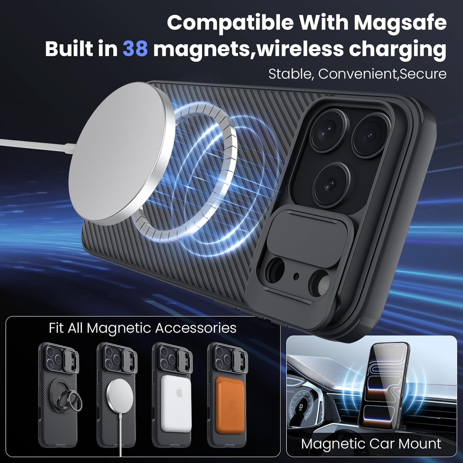 Nillkin CamShield Pro Compatible with iPhone 17 Pro,Compatible MagSafe,Case with Camera Cover,Magnetic 17 Pro 5G Case 6.3-inch Ultra-Thin Design,Shock Protection,Black