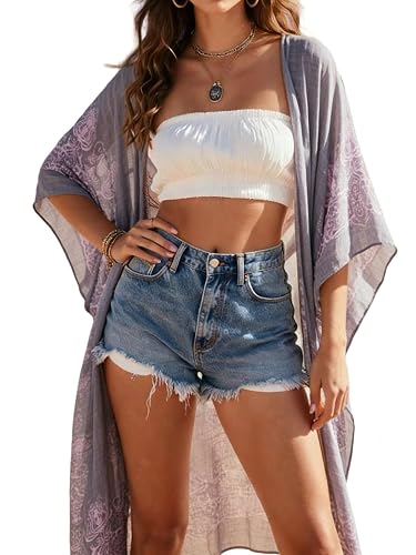 Spicy Sandia Kimonos for Women Floral Beach Cover Up Loose Swimsuit Bathing Suit Coverup Cardigan for Summer Swimwear