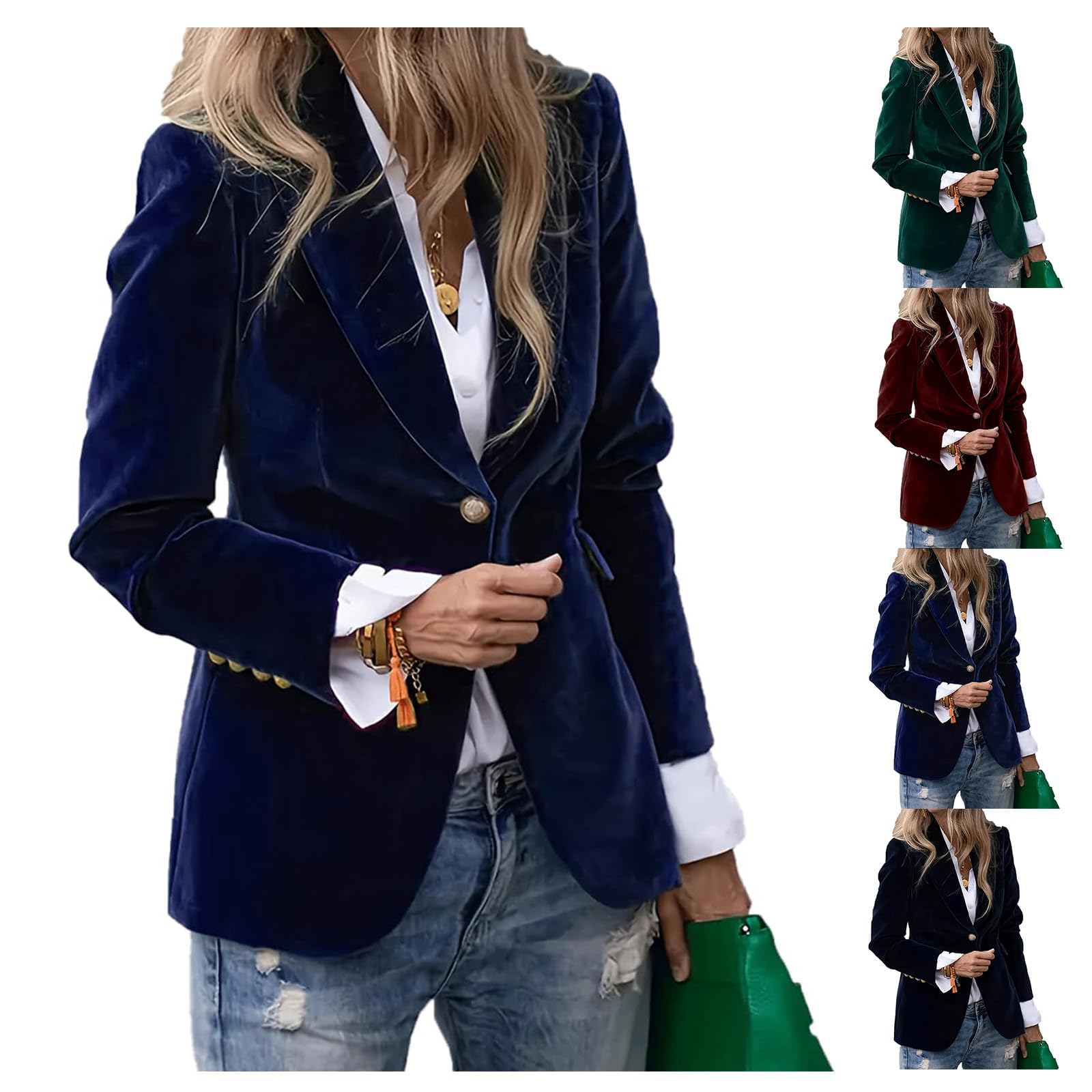 Velvet Blazer Women Vintage Velvet Jacket Suit V-Neck Work Office Short Coat Suit Business Button Up Fall Winter