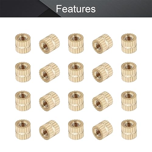 Miniatura 3 de MroMax Tuercas de inserción moleteadas M3 de 0.197 in (OD) x 0.197 in de alto, tuerca de inserción roscada de latón moleteado hembra métrica para