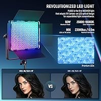 Vista 2 de NEEWER 2 Pack PL60C RGB LED Panel Luz de Vídeo Kit con Soportes de Trípode Amortiguados de Resorte de 2m/6.6ft/Bolsa, Control APP/2.4G/DMX, Luz