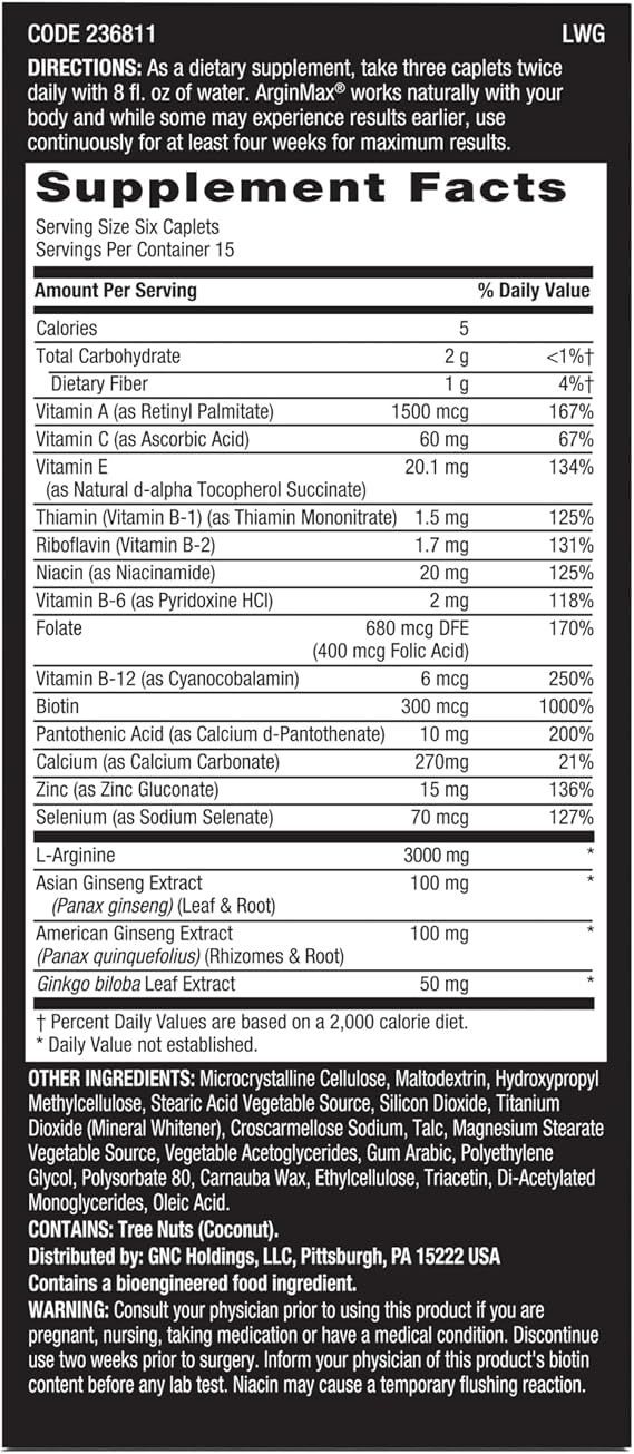 GNC Mens Arginmax Sexual Health Supplement for Men, 90 Count, Supports Blood Flow and Vitality