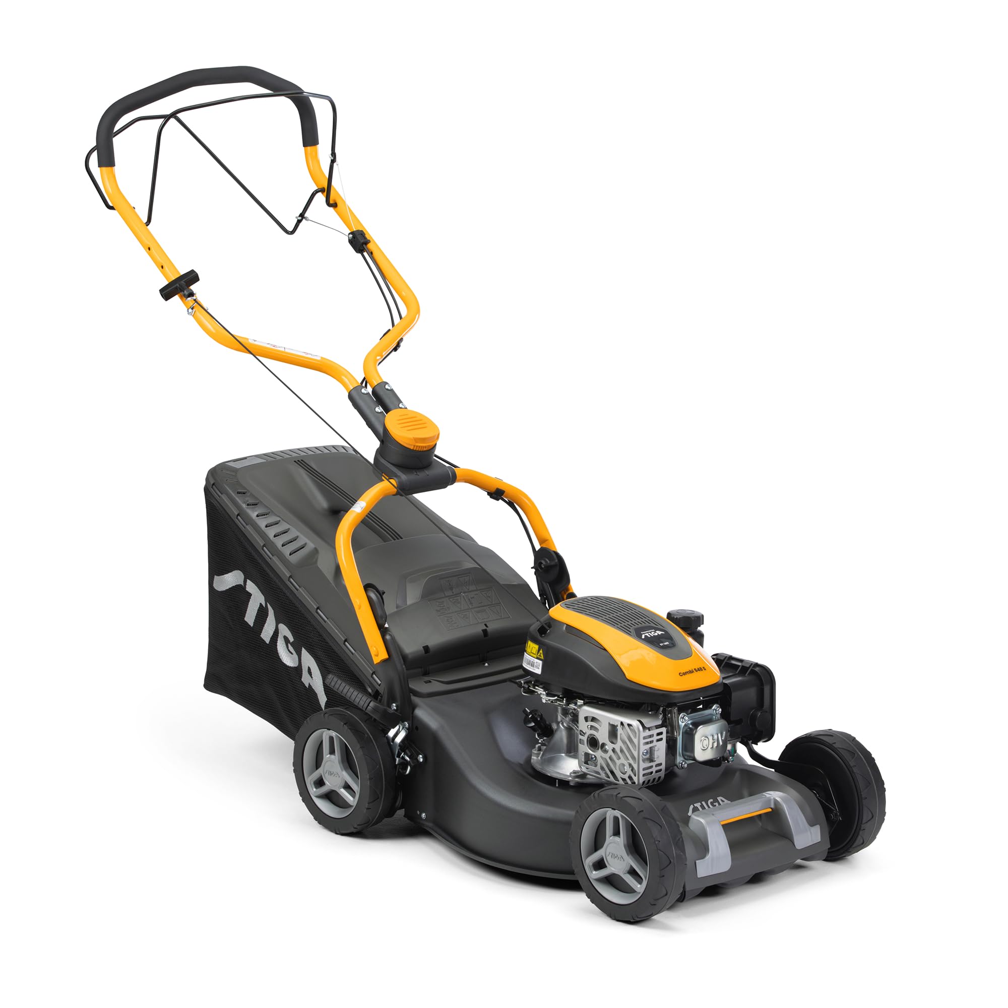 STIGA Combi 548 S Tagliaerba a trazione, piatto di taglio in acciaio da 46 cm, motore a scoppio da 139 cc, raccoglierba da 60 l, manubrio regolabile Fulcrum, sistema di taglio 3-in-1