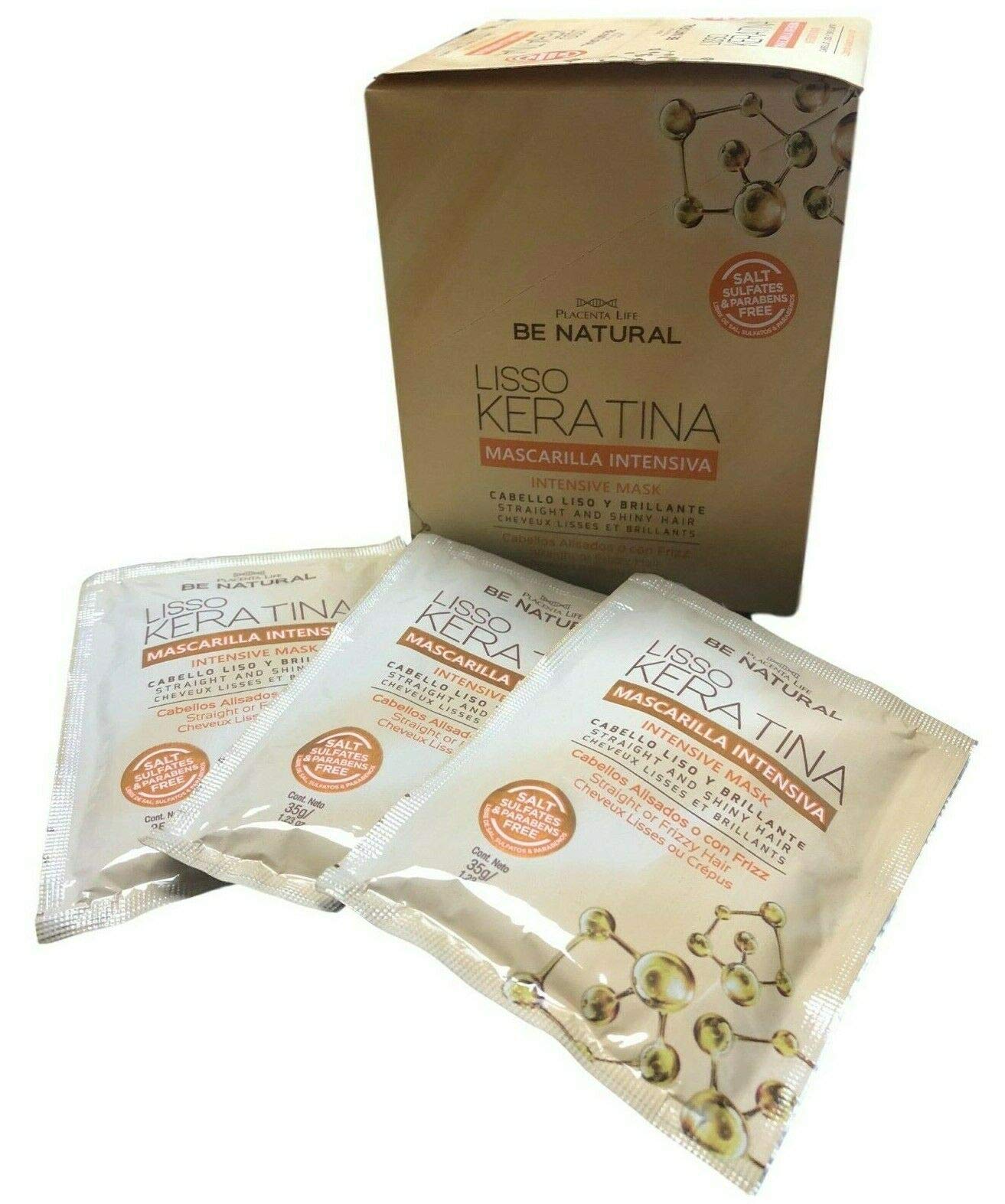 Be natural Intensive Hair Mask Treatment x 12 sachets 35g/1.23oz each. For a Straight and Shiny Hair. No more FRIZZ Salt,Sulfates and Parabens Free.