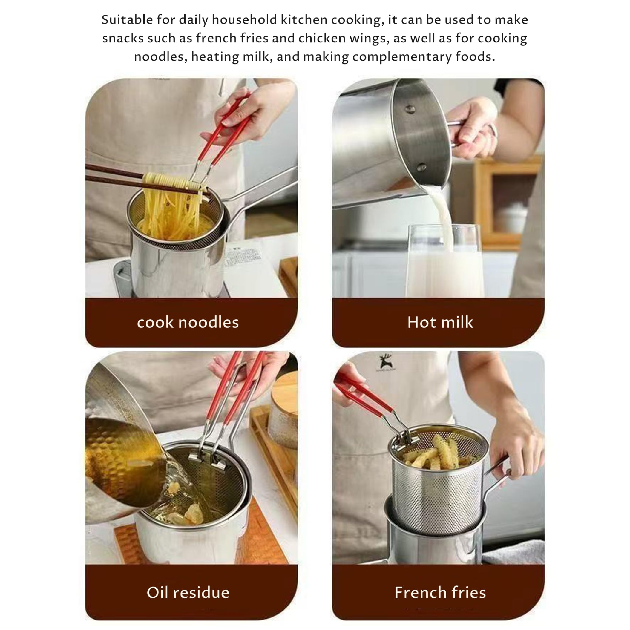 Friggitrice in acciaio inox con cestello e filtro, cestello estraibile