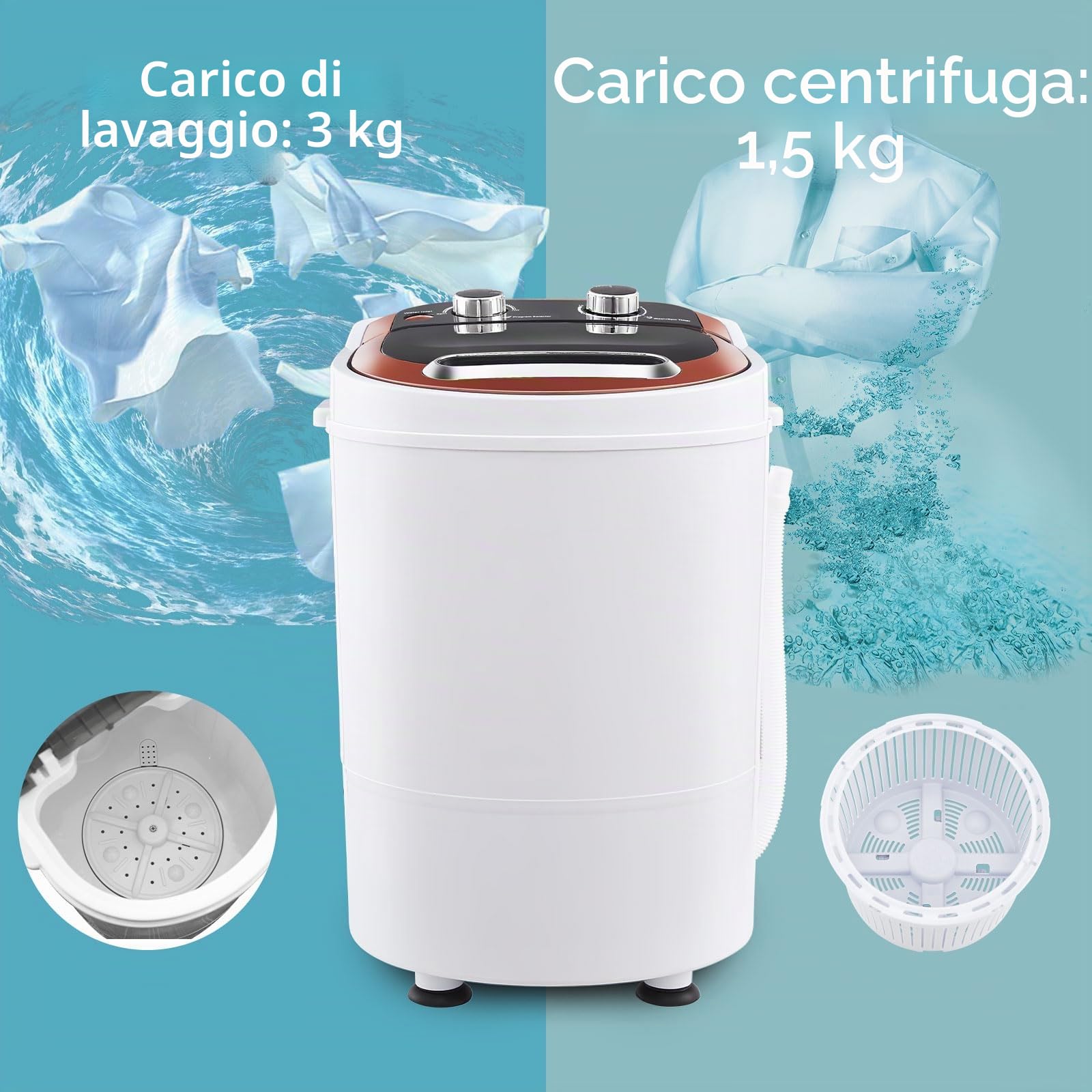 CLIPOP Mini lavatrice portatile per la casa, lavatrice 2 in 1 campeggio e centrifuga lavanderia, lavatrice elettrica e asciugatrice per vestiti del bambino