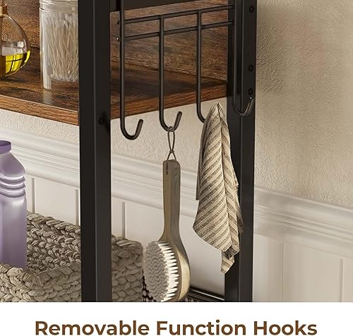 Miniatura 6 de Rolanstar Over The Toilet Storage 4-Tier, Freestanding Bathroom Organizer, Sturdy Behind Toilet Rack with Hooks, Space-Saving Design, Fits Most