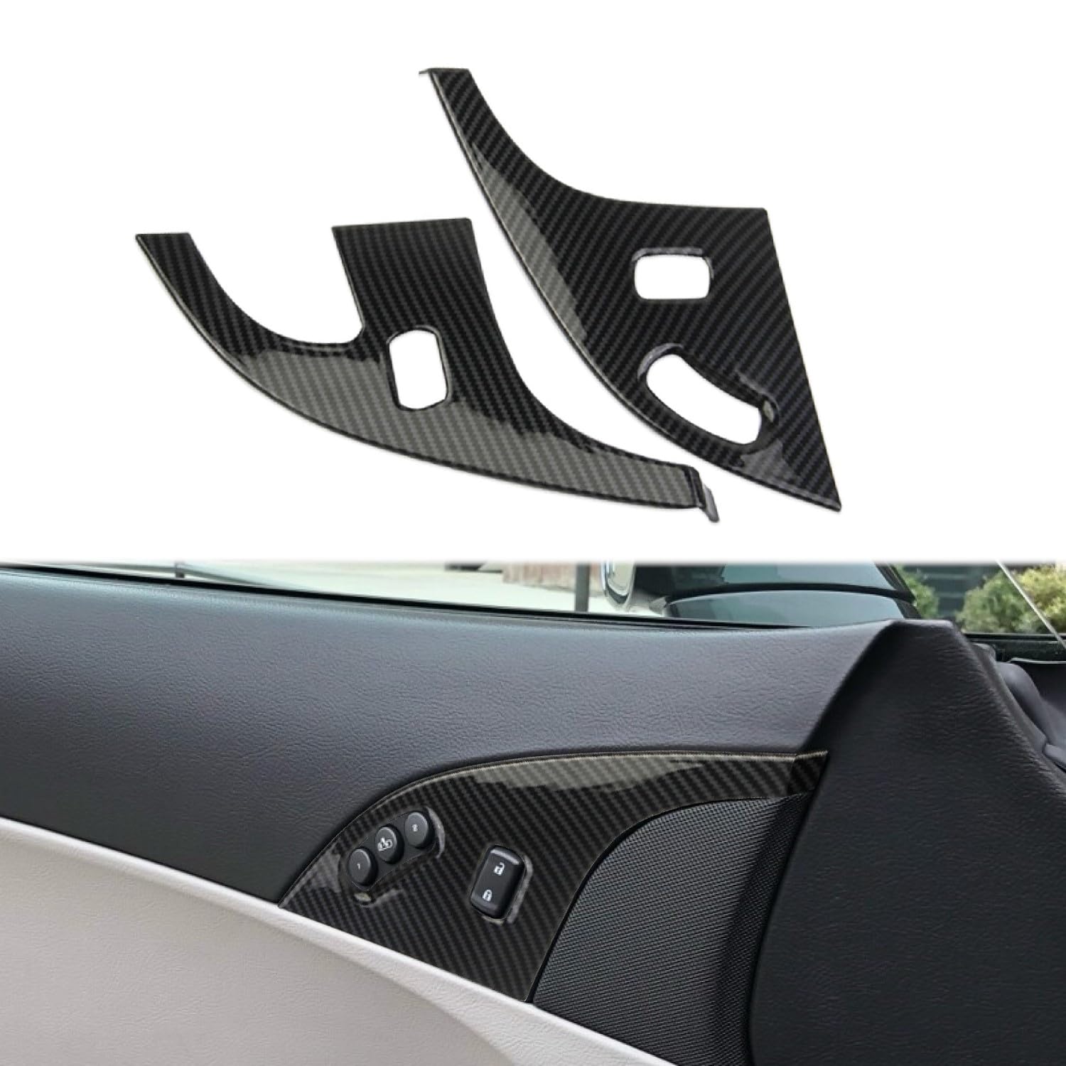 Fewshaw Carbon Fiber Style Interior Door Control Button Trims Cover Accessoriess for 2005-2013 Chevy Corvette C6