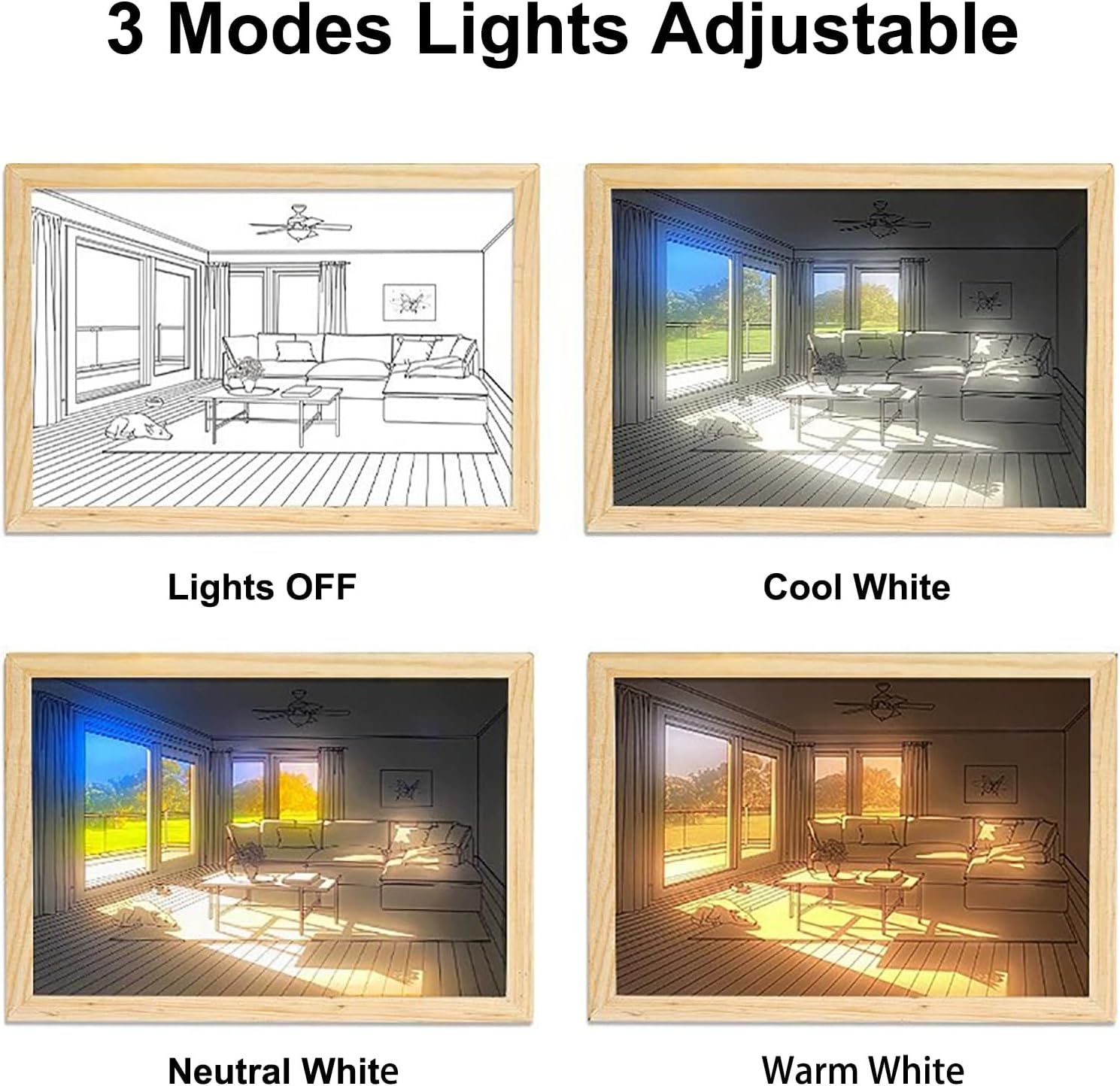 Lighting Painting Decoration - LED Glowing Wall Decor Photo Frame with Three Colors Lighting Shadow - Creative Art Night Lights for Bedroom Living Room Wall Art Decor, Bedroom-7.5 * 5.5 in