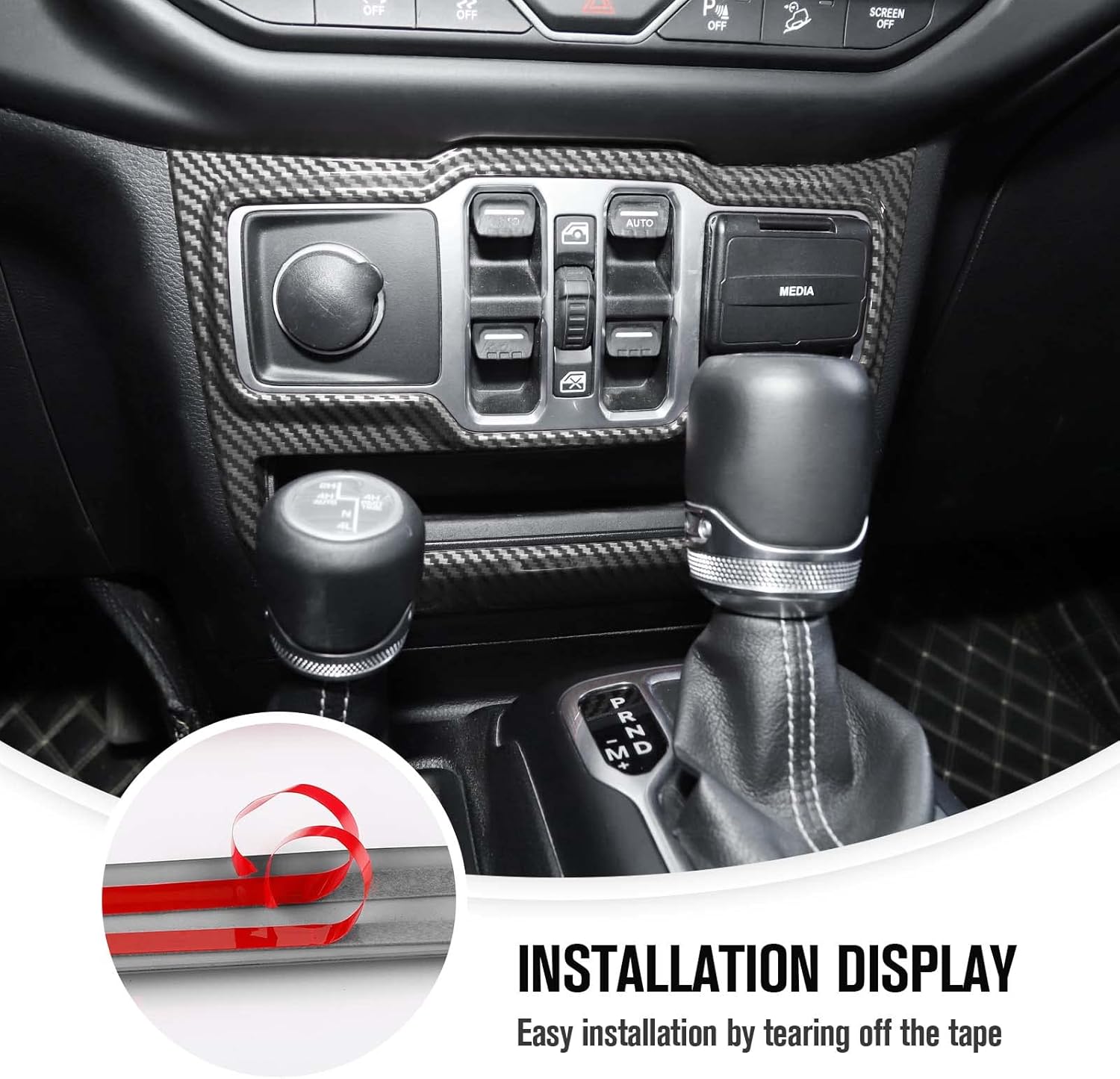 JeCar Window Control Panel Trim Cover Interior Decoration Accessories Compatible with Jeep Wrangler 2018-2023 JL JLU, Carbon Fiber Texture