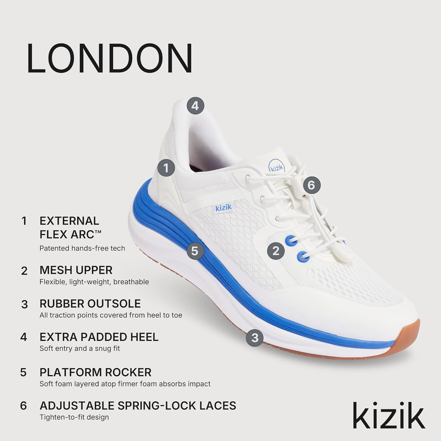Kizik Slip On Sneakers: London - Comfortable All-Day Wear, Hands Free Convenience, Breathable Mesh Top, Mens Walking Shoes with Arch Support - Mens Regular Width - Image 3