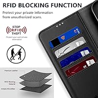 Vista 4 de Funda tipo cartera para iPhone 15 Pro Max – Funda magnética de piel sintética con bloqueo RFID, funda magnética con soporte para tarjetas, funda