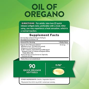 Nature's Truth Oregano Oil Softgels | 90 Pills | Contains Carvacrol | Non-GMO & Gluten Free Supplement