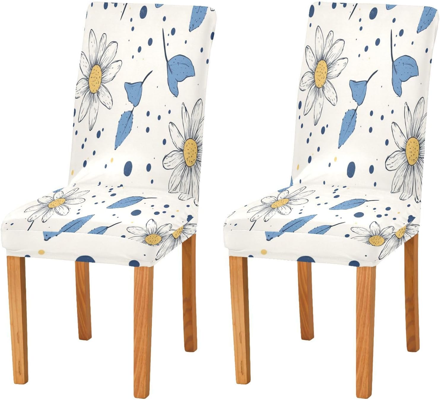 ALAZA Chair Covers for Dining Room, Hand Drawn Doodle Daisy with Dots Stretch Chair Cover Sets Chair Protector Removable Washable for Ktichen Restaurant Hotel