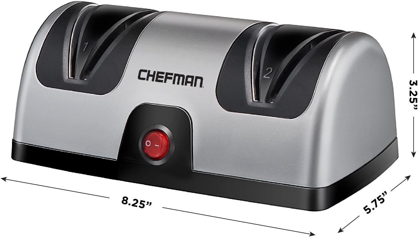 Chefman Electric Knife Sharpener to Sharpen Kitchen, Chef, Paring, Pocket and Steel Knives, Better than Sharpening Stone, Silver/Black