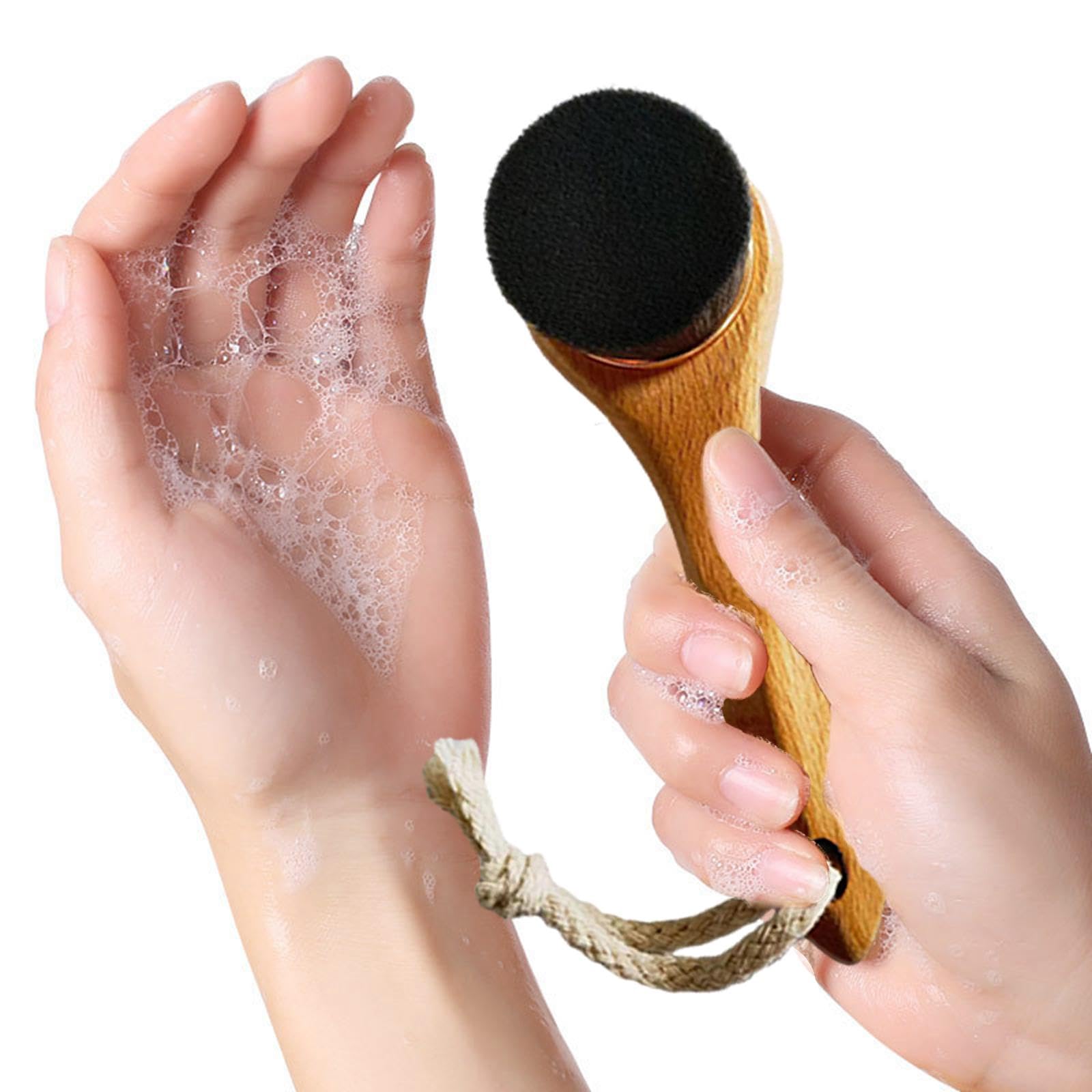 Ysyqkn 2xFacial Cleansing Brush Massaging Brush Clean Skin Beauty Tool Easy Hanging, Wood Handle Face Scrubber Pore Cleaning Brush