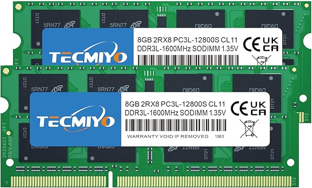 TECMIYO 16GB DDR3 1600MHZ(2x8GB) PC3L 12800s Sodimm DDR3 / DDR3L 1600MHz CL11 PC3-12800 1.35V/1.5V 204Pin Non-ECC Unbuffered SODIMM Memory RAM for Apple MacBook Pro,Imac,Macbook Mini