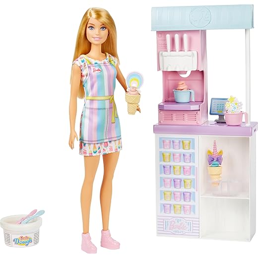 Barbie Careers Doll & Accessories, Ice Cream Shop Playset with Blonde Doll, Ice Cream Machine, Molds, Dough & More