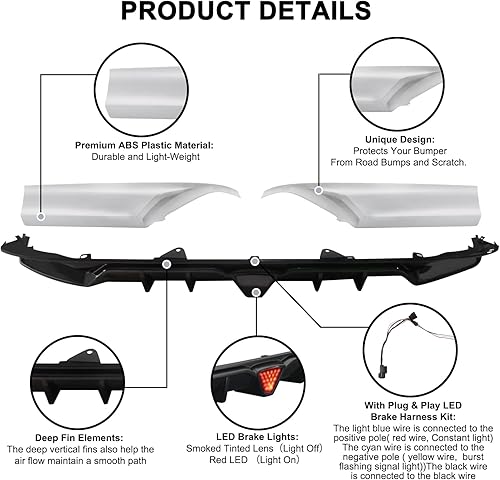 Miniatura 3 de Partselect 3 piezas de difusor de parachoques trasero con luz de freno + espátulas de delantal de esquina trasera, color blanco brillante, repuesto