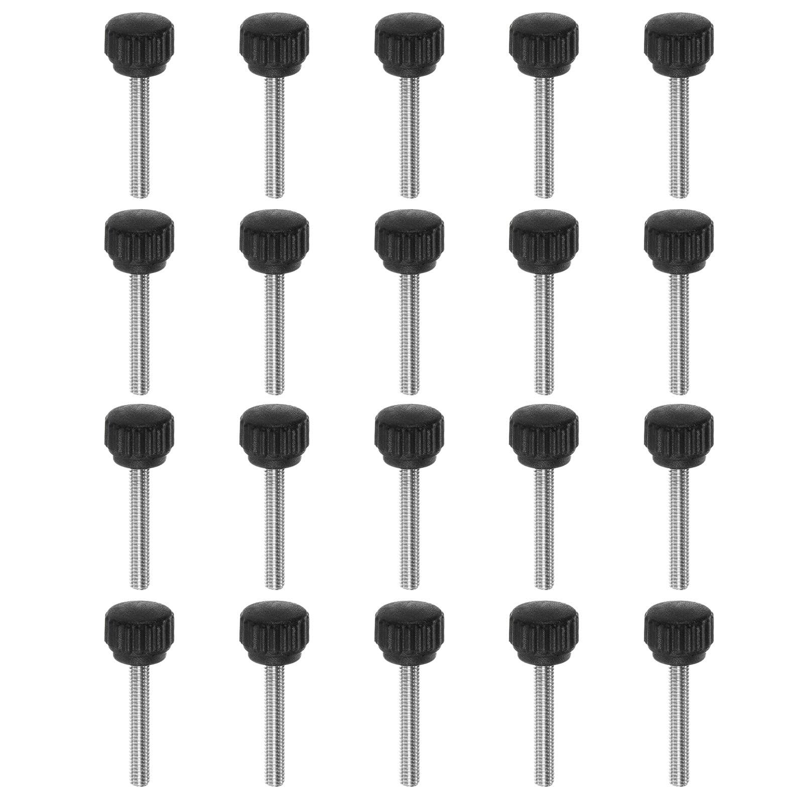 HARFINGTON 20pcs Knurled Clamping Knobs Thumb Screws M4 x 25mm Metric Male Thread 13mm Matte Plastic Head 304 Stainless Steel Stud Hand Threaded Knob Thumbscrew Handle, Black