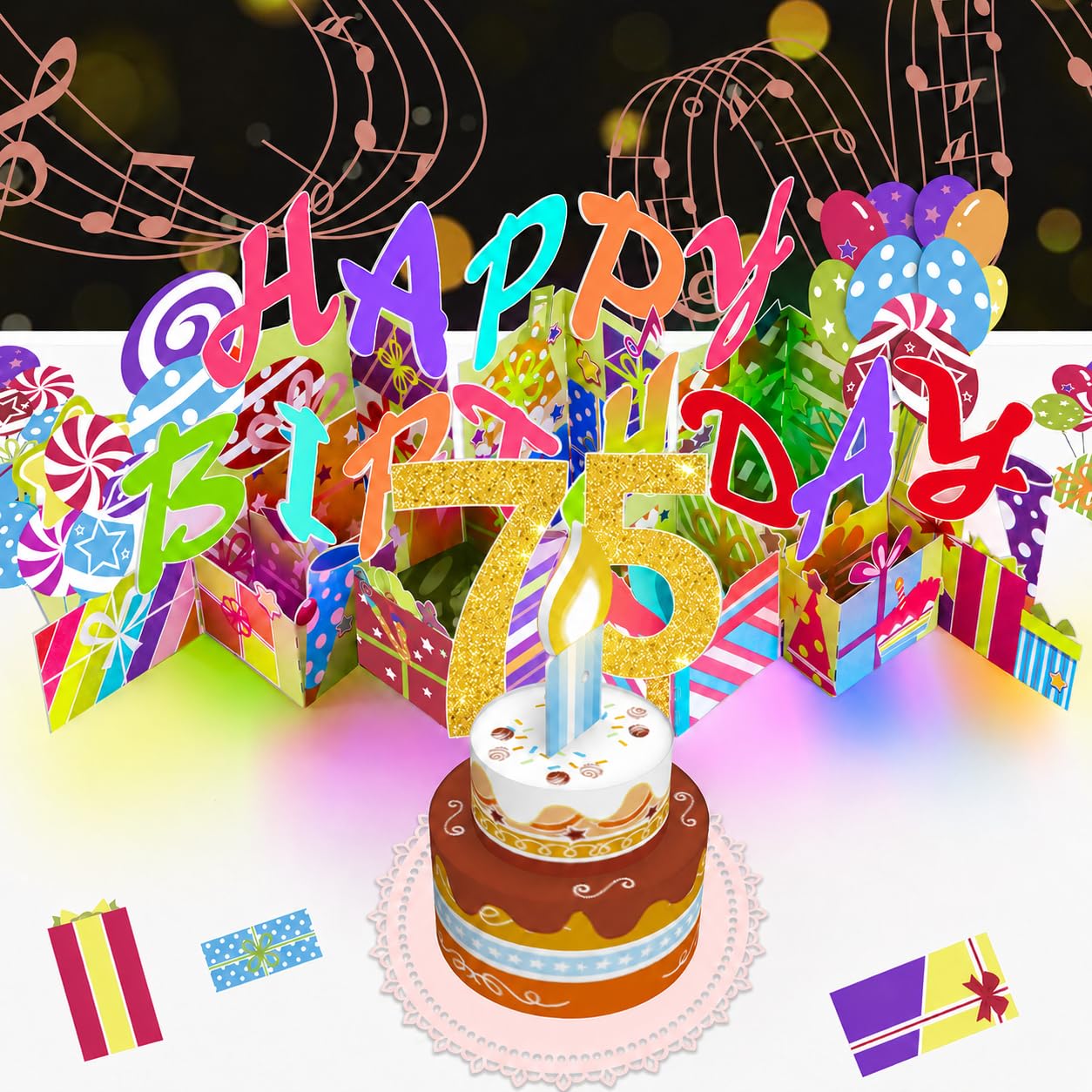 Gumry 75th Birthday Pop Up Card Music Inflatable Colorful 3D Cards with Song Applause Cheers Sound Greeting Cards Birthday Gifts Decorations for Women Men 75 Years Old — image 1