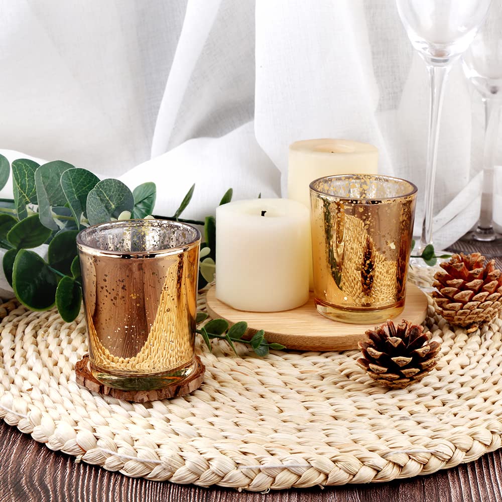 6 portavelas de cristal dorado – Portavelas votivas a granel para bodas, eventos, votivas de cristal para centros de mesa de boda, Navidad, Acción de Gracias – Decoración de accesorios para